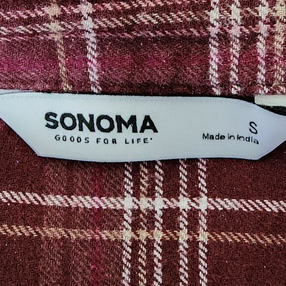 Sonoma Soft Flannel Shirt Womens Small Long Sleeve Button Down Plaid Pocket - Picture 7 of 12